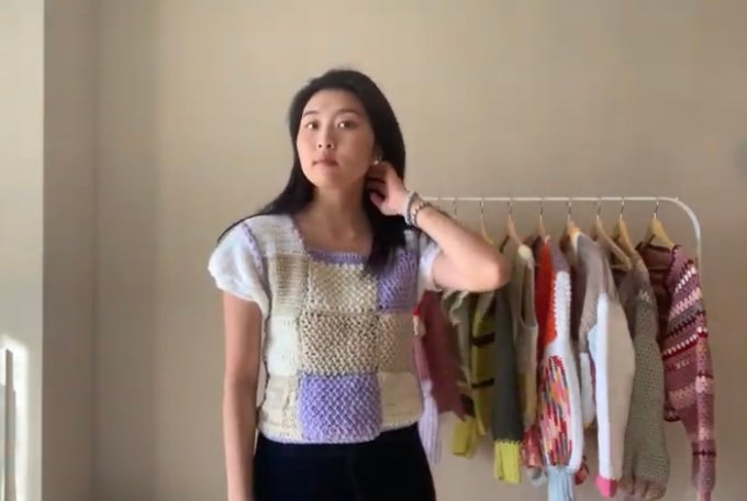 Lavender Checkeroard Short-Sleeve Sweater
