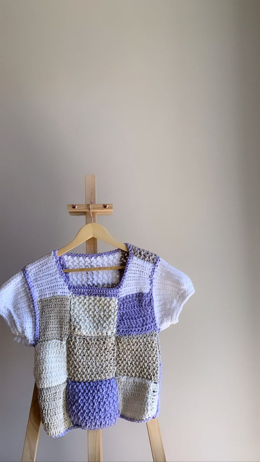 Lavender Checkeroard Short-Sleeve Sweater